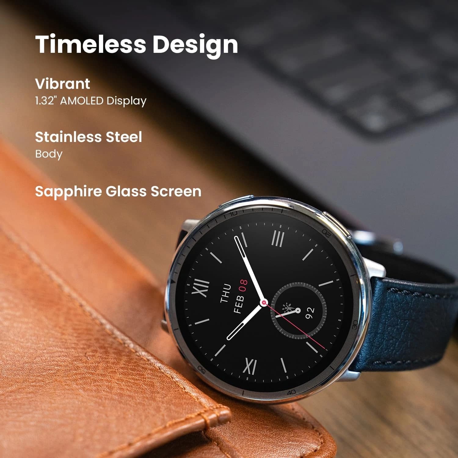 Amazfit Active 2 Smart Watch Round Black Leather Premium 44mm sp170073-C225 thumbnail 10