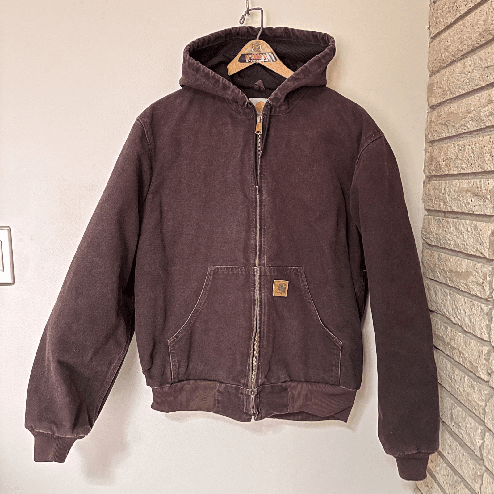 Vintage Medium Brown Canvas Hoodie Zip Up Carhartt Jacket Size M - Image 1