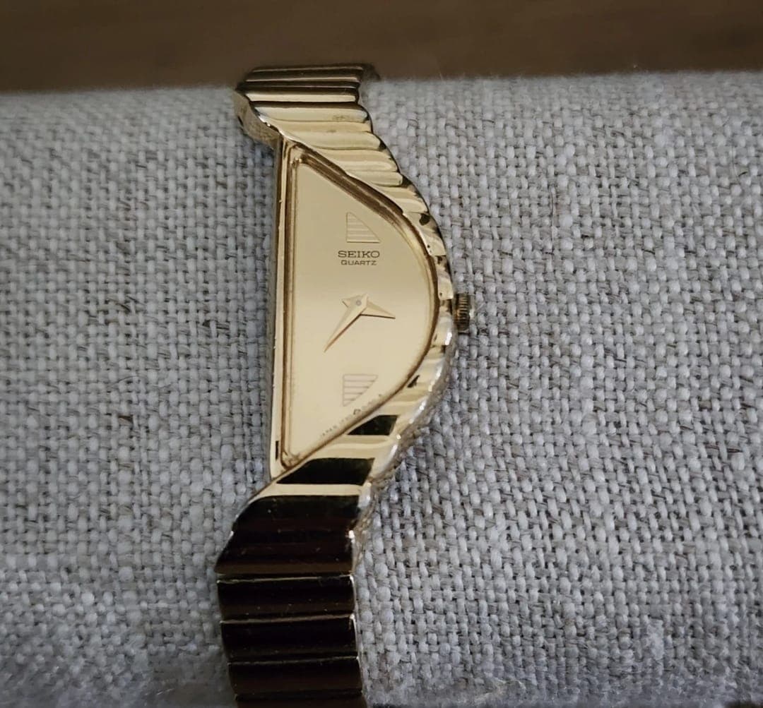Vintage Seiko Rivoli Watch Women Half Moon Gold Asymmetrical New Battery - Image 1